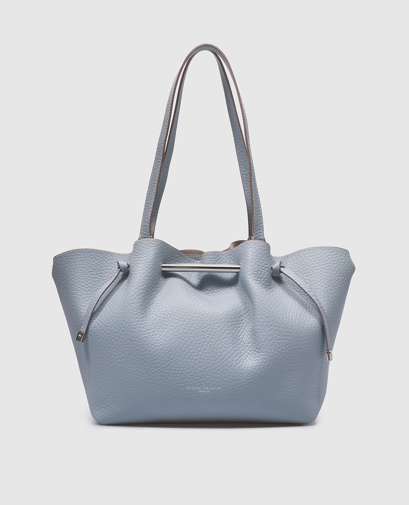 Голубая кожаная сумка-тоут AMANDA с принтом логотипа