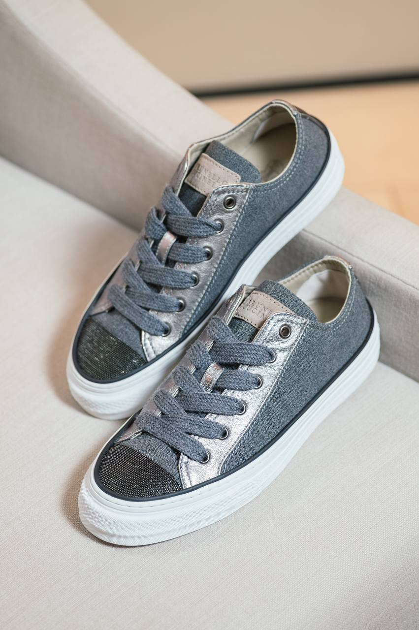 Brunello Cucinelli Сірі кеди з вовни з ланцюжком моніль MZ25G2760P зображення 6