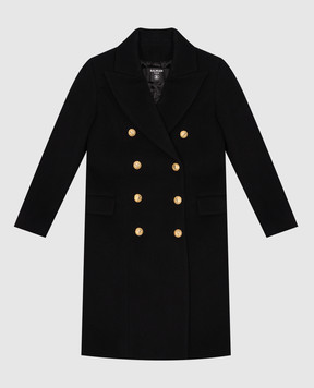 Balmain Дитяче чорне двобортне пальто з вовни та кашеміру BV2A60E0086