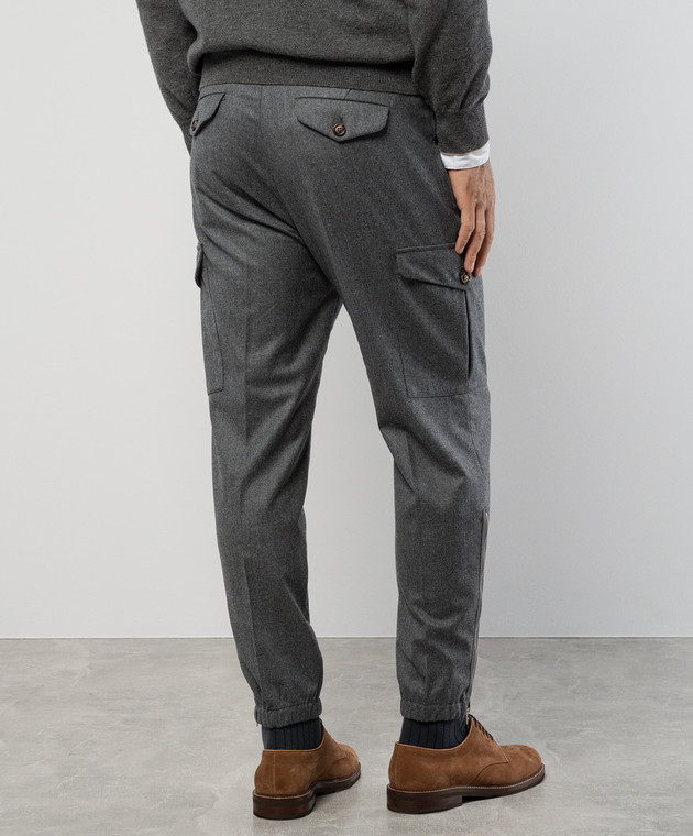Brunello Cucinelli Серые меланжевые штаны карго из шерсти ME226H0640 изображение 4