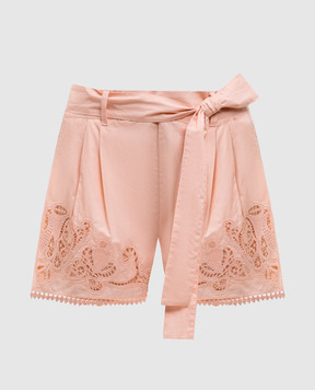 Twinset Розовые шорты с вышивкой ришелье 251TT2166