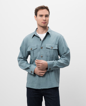 Canali Зеленая рубашка из льна и шерсти AE0257131016