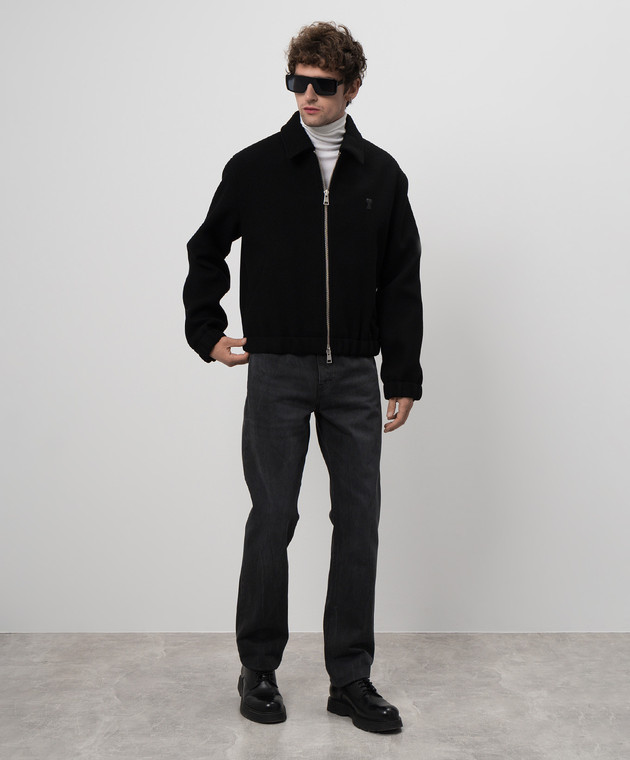 Ami Paris Черная куртка из шерсти с нашивкой логотипа HJK033WV0049 изображение 2