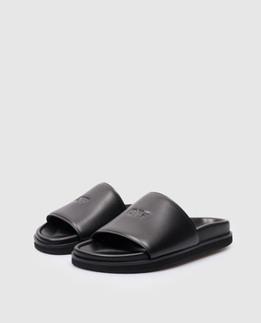 Off-White Черные кожаные шлепанцы Off Stamp с логотипом OWIT006C99LEA001