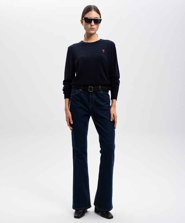 Ami Paris Синий джемпер из мериноса шерсти с нашивкой логотипа BFFKS111KN0025 изображение 2