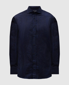 Brunello Cucinelli Черная рубашка с льном в тканом узоре. MM6631718P
