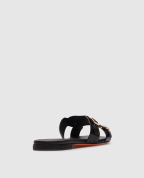 Santoni Черные кожаные шлепанцы WHPF70071HA1TLGA