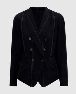 Brunello Cucinelli Чорний двобортний жакет з вовни та льону M0H313887
