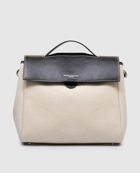 Gianni Chiarini Бежевая комбинированная сумка-сетчел Clio с логотипом BS11620SALPL