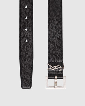 Saint Laurent Чорний шкіряний ремінь з монограмою логотипа 634440DTI0E