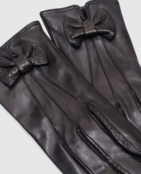 Sermoneta Gloves Черные кожаные перчатки с бантом P2428