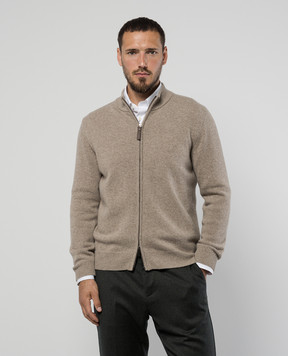 Canali Бежевый меланжевый кардиган из шерсти и кашемира MK02164C0022