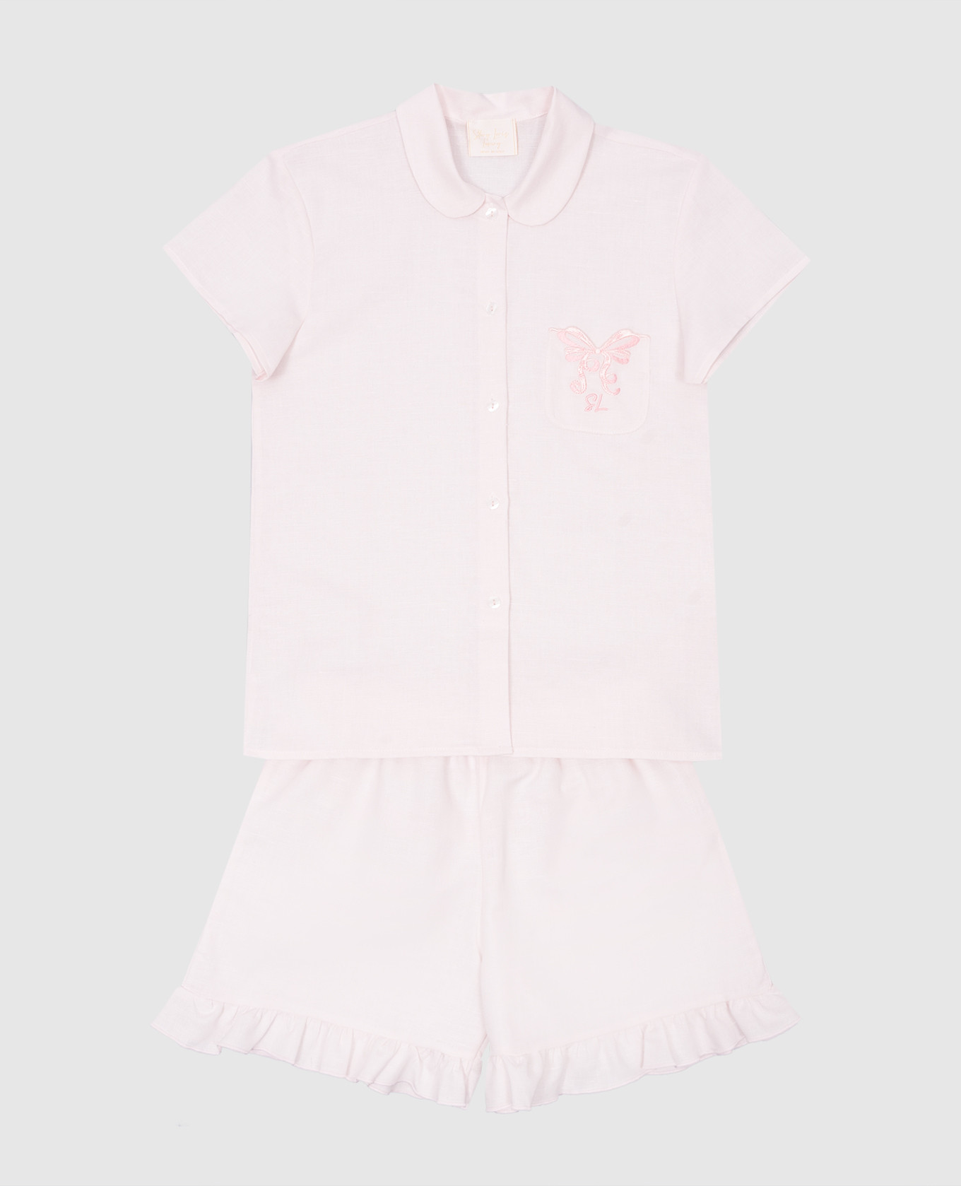Baby pink linen pajamas with logo embroidery
