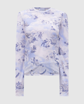 Off-White Голубой лонгслив в принт в стиле фрески OWAD136S25JER003