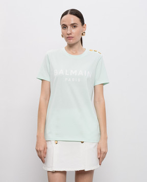 Balmain Зелена футболка з принтом логотипа BF1EF005BB02