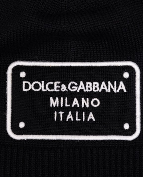 Dolce&Gabbana Дитяча чорна шапка з вовни з контрастною нашивкою логотипа LBKHA7JCVU9