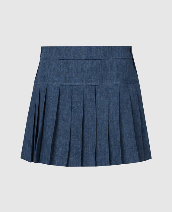 Blue logo pleated linen skirt