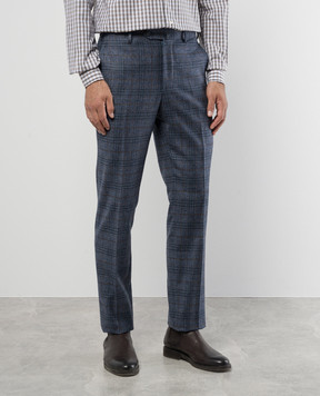 ISAIA Синие брюки из шерсти и кашемира в клетку 0073158333K