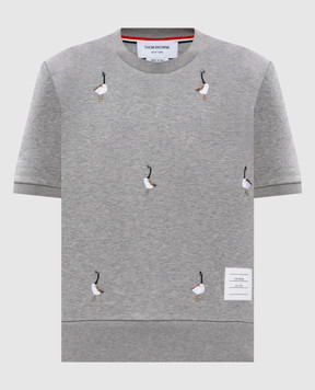 Thom Browne Серая меланжевая футболка с вышивкой FJS216EJ0055