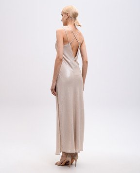 Twinset Бежевое платье макси в пайетке 251TT2130