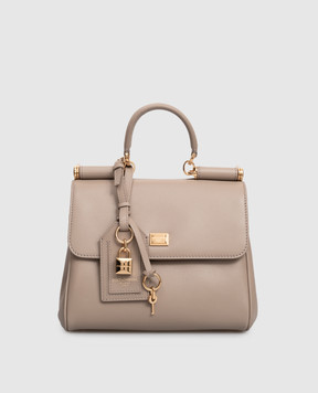 Dolce&Gabbana Бежева шкіряна сумка-сетчел Sicily з логотипом BB7781B7321