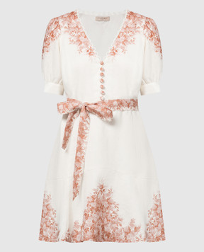 Twinset Біла сукня з льону в квітковий принт з поясом 241TT2401