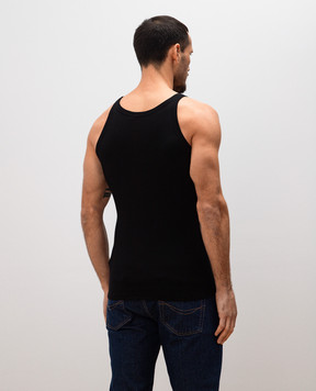Dolce&Gabbana Черная майка в рубчике с нашивкой логотипа M8C19JONN96