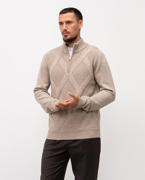 Cashmere&Whiskey Бежевий светр з вовни мериноса в геометричний візерунок CH06
