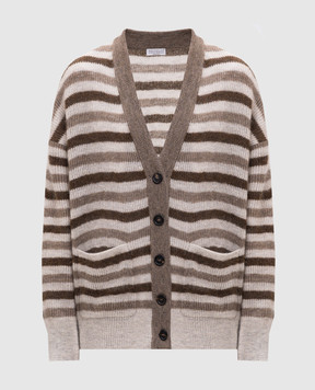 Brunello Cucinelli Бежевий кардиган з вовною в смужку MBG236806P