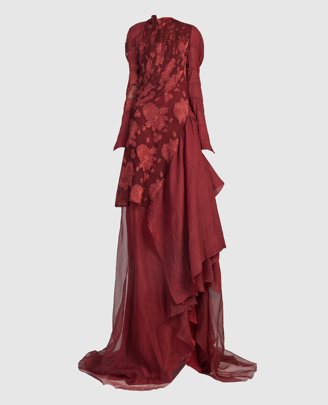 

Бордовое жаккардовое платье с шелком с драпировкой, Бордовый, Платья в пол