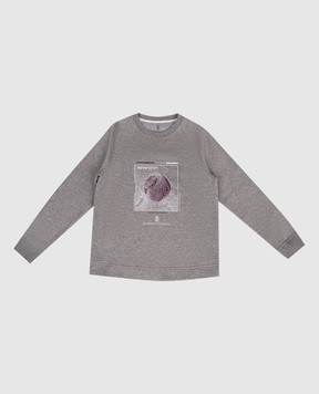 Brunello Cucinelli Детский серый меланжевый свитшот с принтом BM831E191A