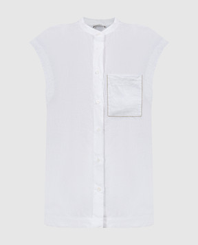 Peserico Біла блуза з льону з ланцюжком моніль S06257T001617