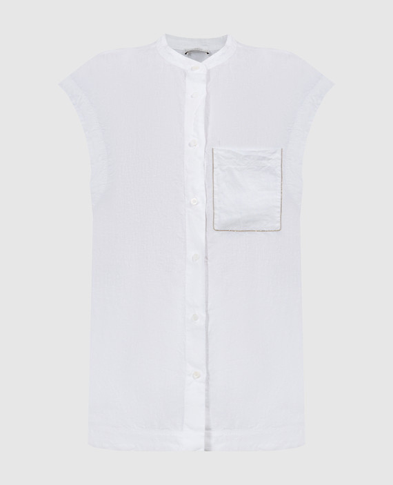 Белая блуза из льна с цепочкой мониль