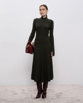 Victoria Beckham Зелений джемпер в рубчик з вовни мериноса 1425KTP006804B