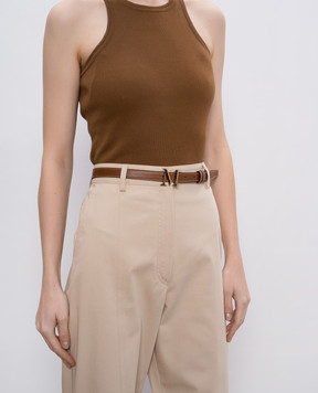 Max Mara Коричневый кожаный ремень CLASSIC с монограммой логотипа MCLASSIC20