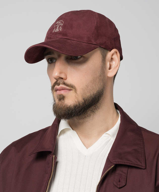Brunello Cucinelli Бордовая замшевая кепка с вышивкой логотипа MPCMI9978 изображение 2