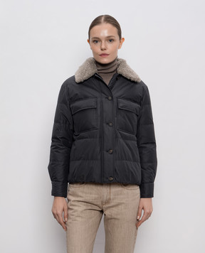 Brunello Cucinelli Сіра пухова куртка з хутром MG5017688