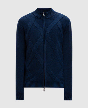 Cashmere&Whiskey Синий кардиган из мериноса шерсти в узор. CH08