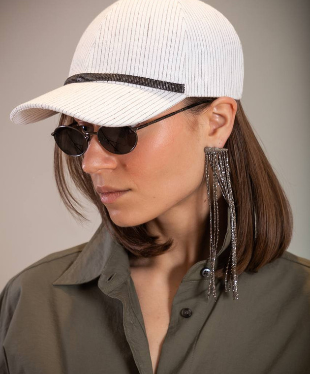 Brunello Cucinelli Белая кепка с леном в полоску MCAP90077 изображение 5