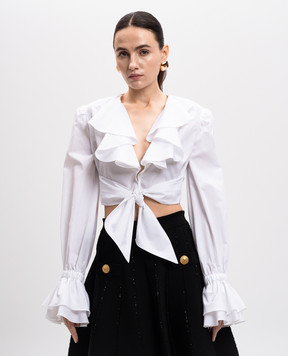 Balmain Белая укороченная блуза с рюшами EF1HU296CB02