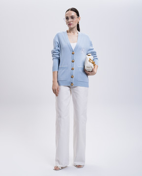Balmain Блакитний кардиган з шовком з вишивкою емблеми FF1KO003KI86