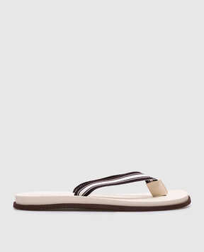 Brunello Cucinelli Бежевые шлепанцы Grosgrain в полоску MZUNAVH328