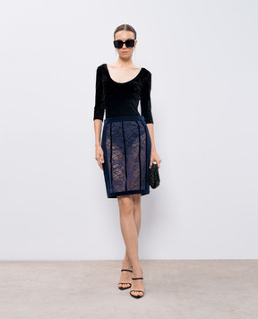 Balmain Синя оксамитова спідниця міні з мереживом 4855164C