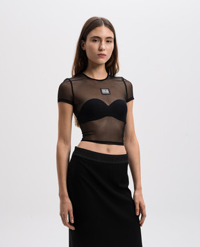 Versace Jeans Couture Черный топ с сеткой с нашивкой логотипа 77HAH6A2J0035