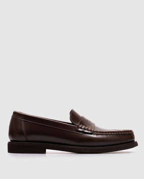 Brunello Cucinelli Коричневі шкіряні лофери з ланцюжком моніль MZVNG3011P