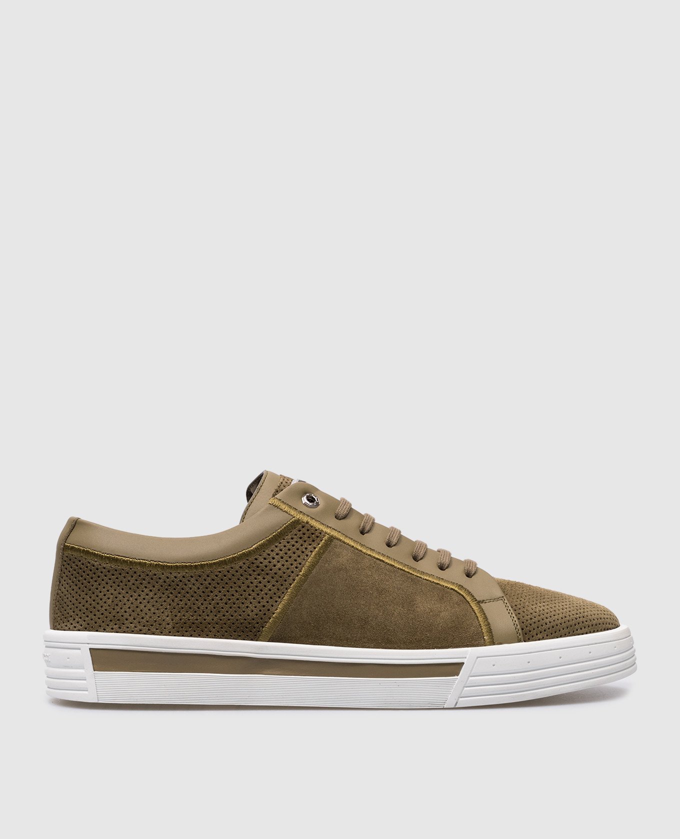 Green suede sneakers with eagle head logo