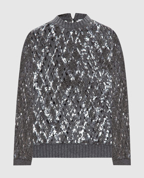 Brunello Cucinelli Серый ажурный свитер с пайетками M52R20500