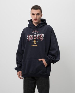 Vetements Синие худи с брендовой нашивкой с двойным капюшоном UA65HD600N