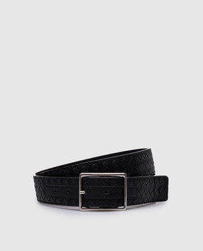 Bottega Veneta Чорний шкіряний ремінь з плетінням Intrecciato 796783V4LQ1