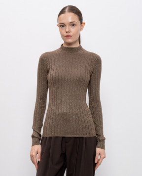 Brunello Cucinelli Коричневий джемпер з кашеміром та шовком в рубчик M41862204P